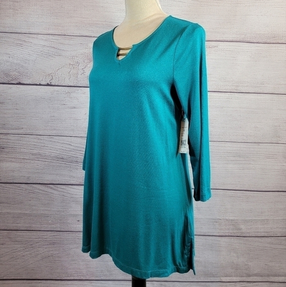 KIM Rogers 3/4 Sleeves Blouse Turquoise Size Small Petite - Picture 5 of 7